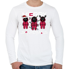 PRINTFASHION Squid game - karácsony - Merry Squidmas - Férfi hosszú ujjú póló - Fehér
