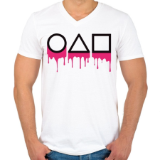 PRINTFASHION Squid game logo - Férfi V-nyakú póló - Fehér férfi póló