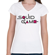 PRINTFASHION Squid Game - Logo - Női V-nyakú póló - Fehér női póló