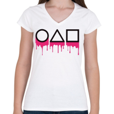 PRINTFASHION Squid game logo - Női V-nyakú póló - Fehér