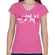 PRINTFASHION SQUID GAME logo - Női V-nyakú póló - Rózsaszín