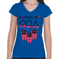 PRINTFASHION Squid Game pink-black - Női V-nyakú póló - Királykék