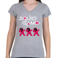 PRINTFASHION Squid Game trio dab fehér - Női V-nyakú póló - Sport szürke női póló