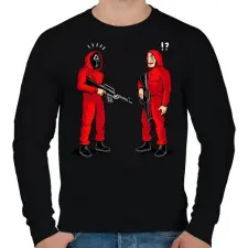PRINTFASHION Squid game vs. La casa de papel - Férfi pulóver - Fekete férfi pulóver, kardigán