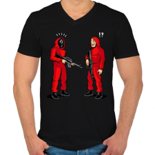 PRINTFASHION Squid game vs. La casa de papel - Férfi V-nyakú póló - Fekete férfi póló