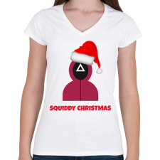 PRINTFASHION SQUIDDY CHRISTMAS - Női V-nyakú póló - Fehér női póló