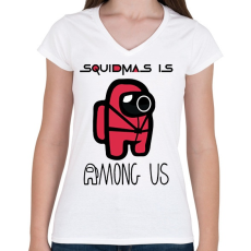 PRINTFASHION SquidMas is Among Us - Női V-nyakú póló - Fehér