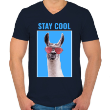 PRINTFASHION STAY COOL LLAMA - Férfi V-nyakú póló - Sötétkék férfi póló