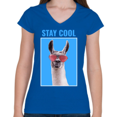 PRINTFASHION STAY COOL LLAMA - Női V-nyakú póló - Királykék