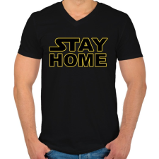PRINTFASHION Stay Home - Férfi V-nyakú póló - Fekete férfi póló