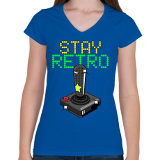 PRINTFASHION Stay retro joystick - Női V-nyakú póló - Királykék