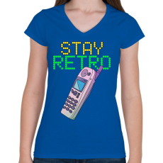 PRINTFASHION Stay retro Nokia - Női V-nyakú póló - Királykék