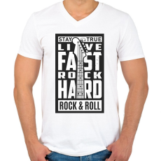 PRINTFASHION Stay true, Live fast, Rock hard, Rock & Roll - fehér - Férfi V-nyakú póló - Fehér