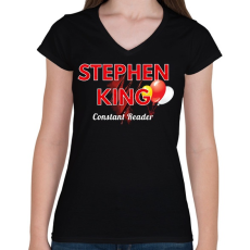 PRINTFASHION stephen king állandó olvasója - Női V-nyakú póló - Fekete