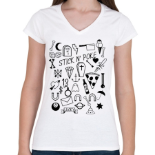 PRINTFASHION Stick nd poke - Női V-nyakú póló - Fehér női póló
