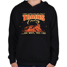 PRINTFASHION Stop and look at trains - Gyerek kapucnis pulóver - Fekete