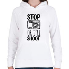 PRINTFASHION Stop or I'll shoot - Női kapucnis pulóver - Fehér női pulóver, kardigán