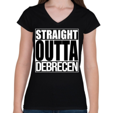 PRINTFASHION Straight Outta Debrecen - Női V-nyakú póló - Fekete női póló