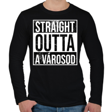 PRINTFASHION STRAIGHT OUTTA VÁROSOD - Férfi hosszú ujjú póló - Fekete