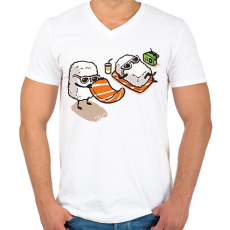 PRINTFASHION Strand sushi - Férfi V-nyakú póló - Fehér