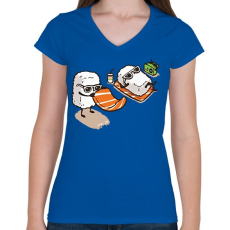 PRINTFASHION Strand sushi - Női V-nyakú póló - Királykék