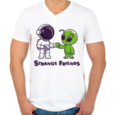 PRINTFASHION Strange Friends - Férfi V-nyakú póló - Fehér férfi póló