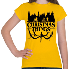 PRINTFASHION Stranger things Christmas things fekete - Női póló - Sárga női póló