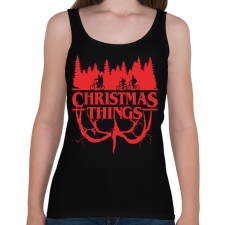 PRINTFASHION Stranger things christmas things piros - Női atléta - Fekete női trikó