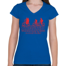 PRINTFASHION Stranger Things felirat - Női V-nyakú póló - Királykék
