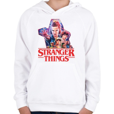 PRINTFASHION Stranger things - Gyerek kapucnis pulóver - Fehér