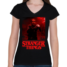 PRINTFASHION stranger things - Női V-nyakú póló - Fekete