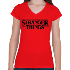 PRINTFASHION stranger things - Női V-nyakú póló - Piros