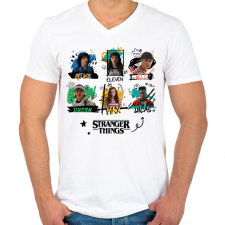 PRINTFASHION Stranger Things szereplők - Férfi V-nyakú póló - Fehér férfi póló
