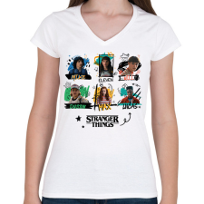 PRINTFASHION Stranger Things szereplők - Női V-nyakú póló - Fehér női póló