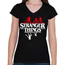 PRINTFASHION stranger things upside down - Női V-nyakú póló - Fekete női póló