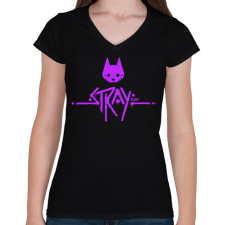 PRINTFASHION Stray purple - Női V-nyakú póló - Fekete női póló