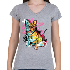 PRINTFASHION street art french bulldog - Női V-nyakú póló - Sport szürke