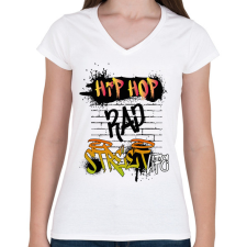 PRINTFASHION Street life - Női V-nyakú póló - Fehér női póló