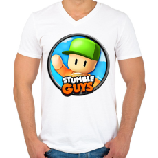 PRINTFASHION Stumble Guys - Férfi V-nyakú póló - Fehér