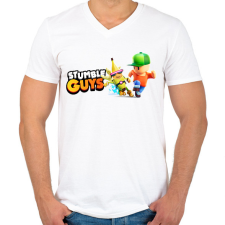PRINTFASHION Stumble Guys - Férfi V-nyakú póló - Fehér férfi póló