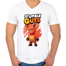 PRINTFASHION Stumble guys Red Demon - Férfi V-nyakú póló - Fehér