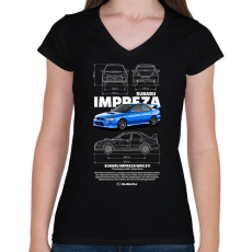 PRINTFASHION Subaru Imprezza  - Női V-nyakú póló - Fekete