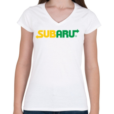 PRINTFASHION Subway Subaru - Női V-nyakú póló - Fehér női póló