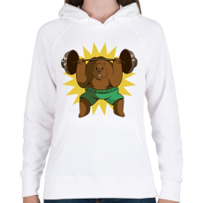 PRINTFASHION Súlyemelő medve - Női kapucnis pulóver - Fehér