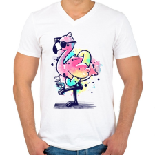 PRINTFASHION Summer Flamingo - Férfi V-nyakú póló - Fehér férfi póló