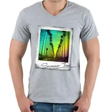 PRINTFASHION Summer Time - Férfi V-nyakú póló - Sport szürke férfi póló
