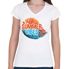 PRINTFASHION Summer Vibes - Női V-nyakú póló - Fehér női póló