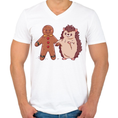 PRINTFASHION Süni és mézeskalács - Férfi V-nyakú póló - Fehér