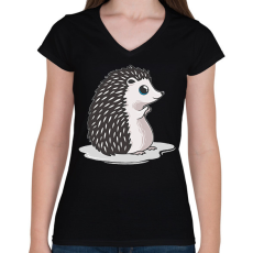 PRINTFASHION Süni - Női V-nyakú póló - Fekete
