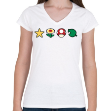 PRINTFASHION Super mario - Női V-nyakú póló - Fehér női póló